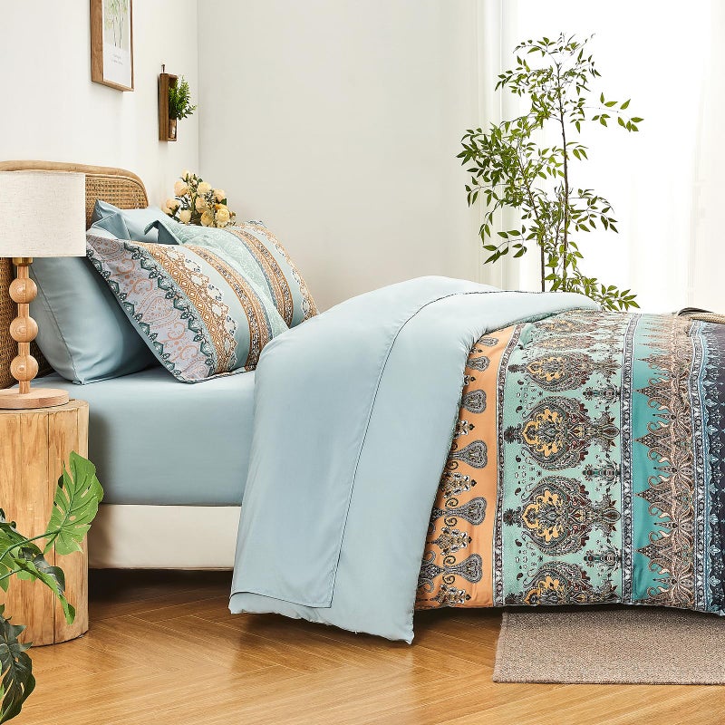 LXWORX Boho Comforter Set King Size Sage Green - 7 Pieces Bohemian Floral Striped Comforter and Sheet Set, Soft Bed in a Bag Complete Bedding Sets King Size for All Season (Sage Green,King) - Image 5