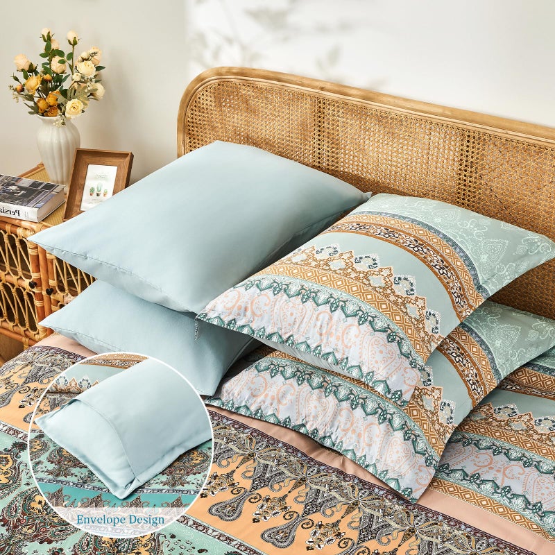 LXWORX Boho Comforter Set King Size Sage Green - 7 Pieces Bohemian Floral Striped Comforter and Sheet Set, Soft Bed in a Bag Complete Bedding Sets King Size for All Season (Sage Green,King) - Image 4