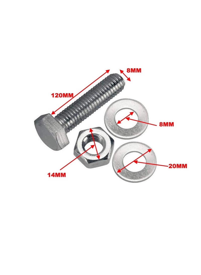 Generic 12 pcs Hex Head Screw Bolts Nuts & Washers Fully Thread GI Plain Finish Bolt Set. (8, 120MM)  - Image 3