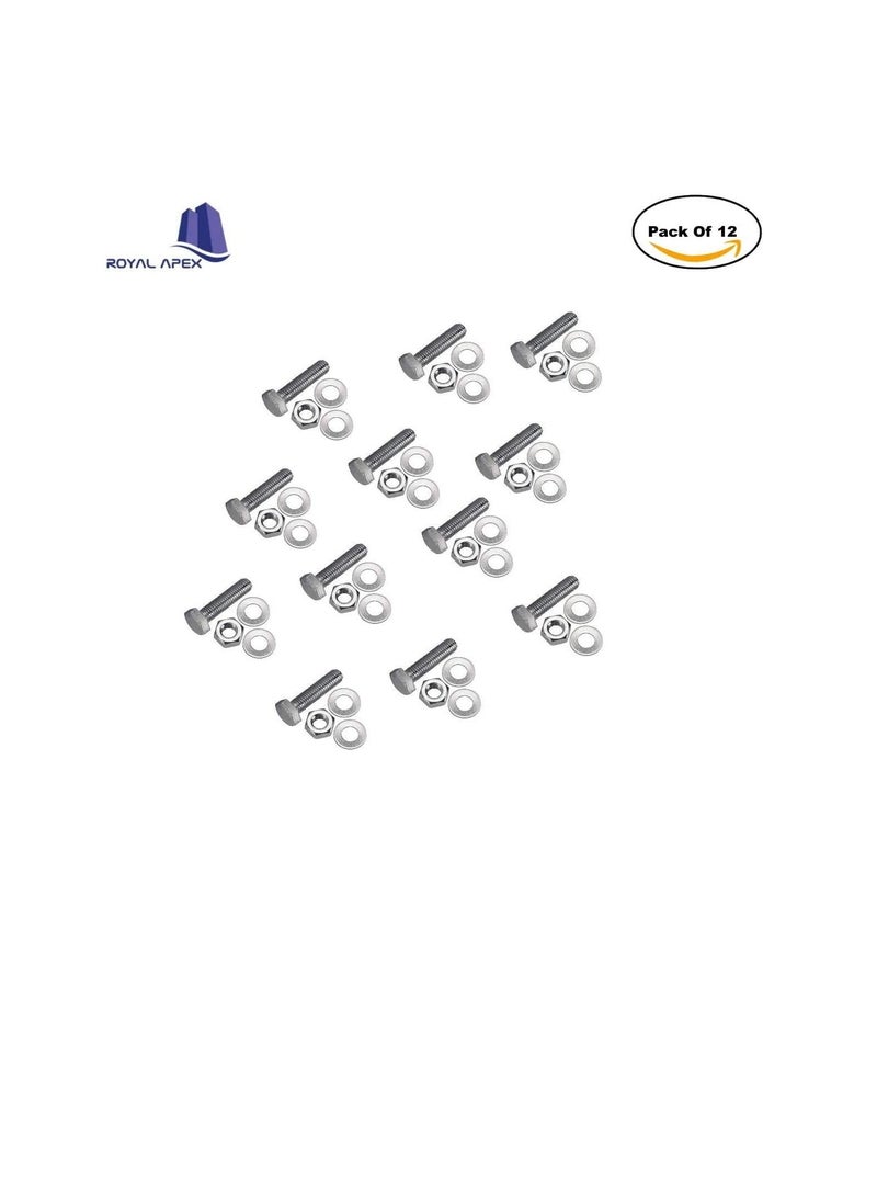 Generic 12 pcs Hex Head Screw Bolts Nuts & Washers Fully Thread GI Plain Finish Bolt Set. (8, 120MM)  - Image 2