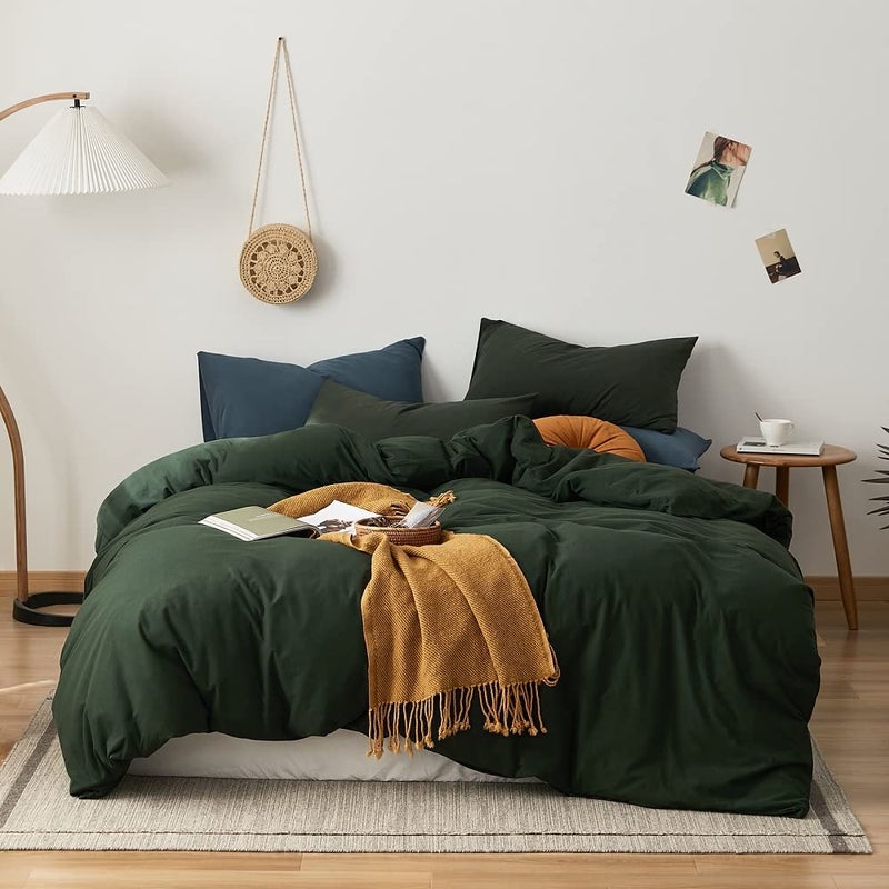 AMWAN AMWAN Dark Green Duvet Cover 100 Jersey Knit Cotton Duvet Cover Queen Olive Green Comforter Cover Luxury Soft T Shirt Cotton Bedding Set Simple Style Solid Green Bedding Quilt Cover 