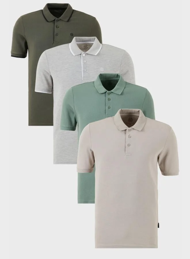 بوراتي تيشيرت بولو قطن رجالي ٤ قطع