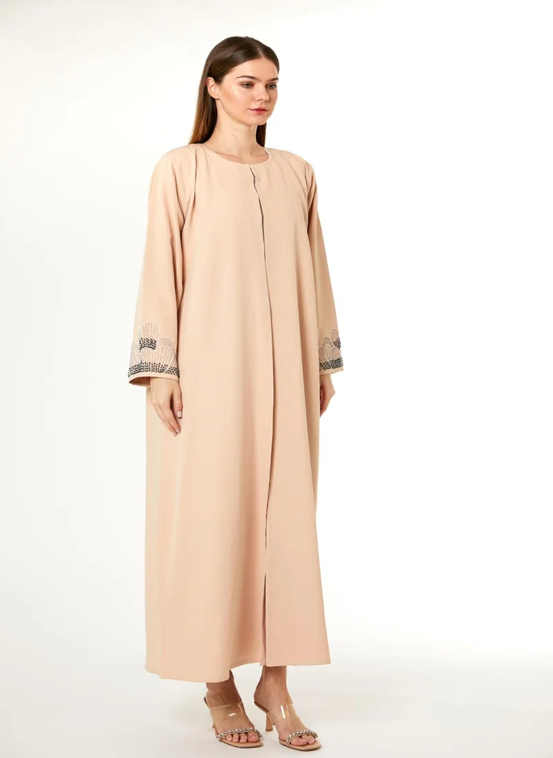 Moistreet Peach Korean Nida Hand Embellished Abaya