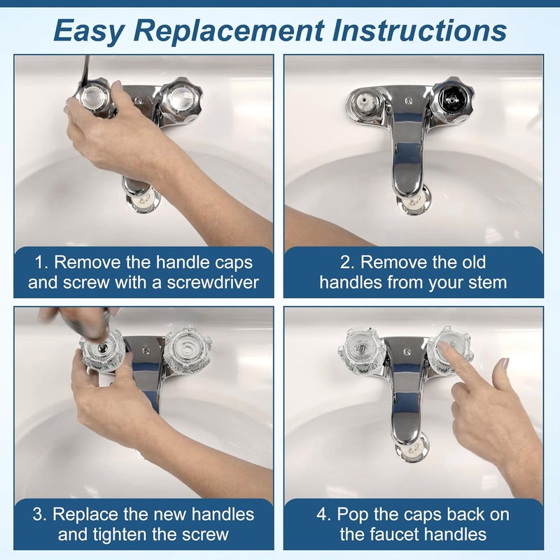 Dreyoo 1 Pair Shower Knob Replacement, Compatible with Phoenix Mobile Home Sink Tub Shower, Acrylic Bathtub Knobs Parts, Clear Faucet Handles with 17pt Spline Point Broach Center Hole - Image 4