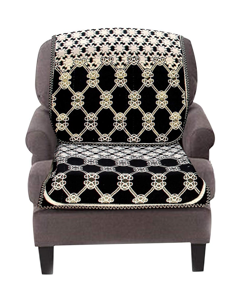 Nendle Luxurious Cotton Abstract Design 5 Seater Sofa Cover Set for Living Room (Black, 6 Pieces) - Image 4