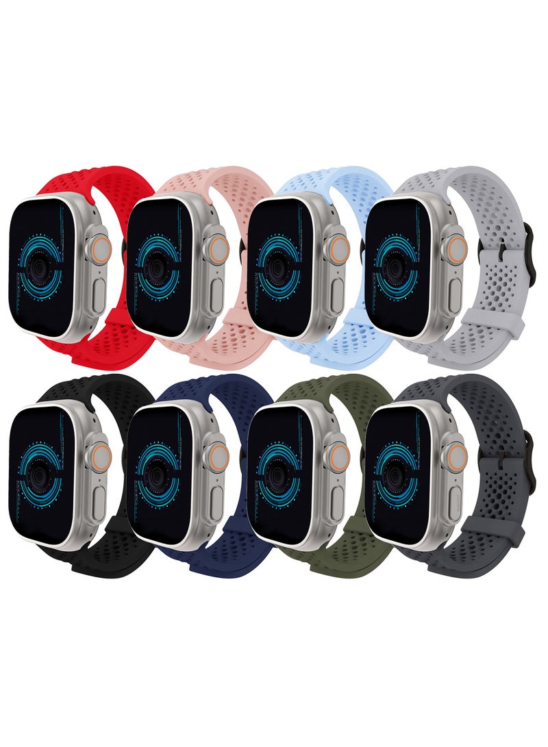 CATANES 8Packs 49mm/45mm/44mm/ Sport Silicone Watch Band Compatible with Apple Watch Series 9/8/7/6/5/4/3/2/1 & SE – Breathable Soft Strap with Buckle - Image 2
