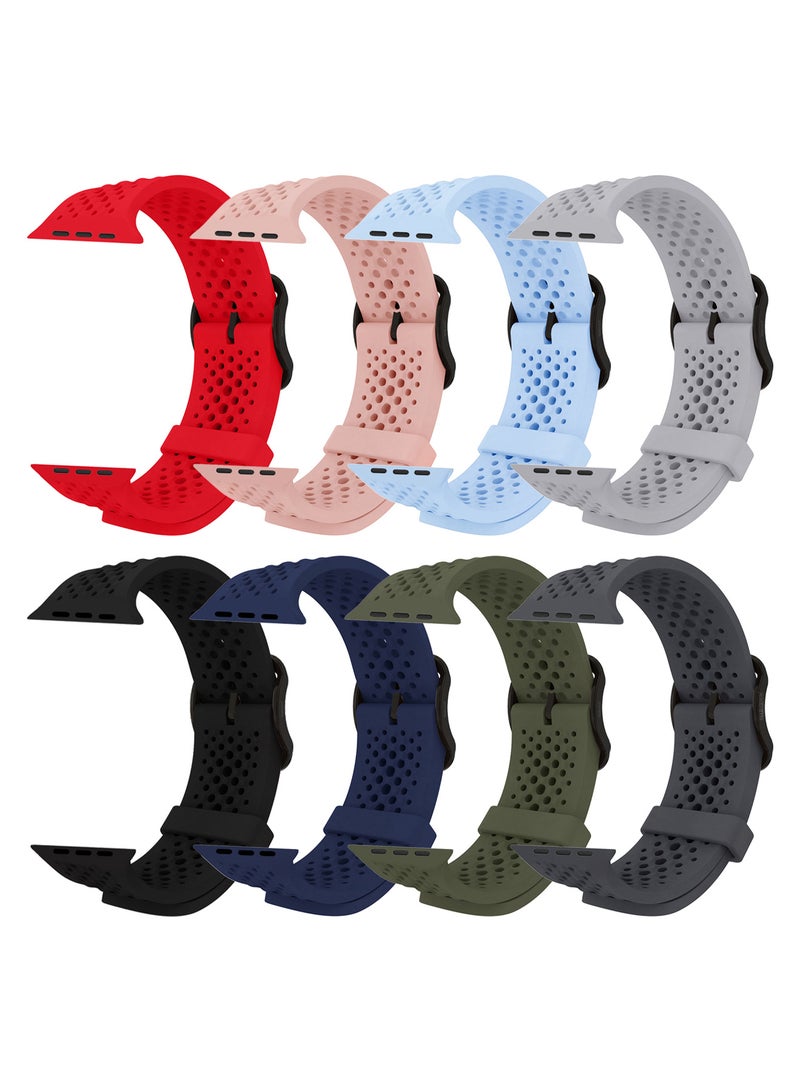 CATANES 8Packs 49mm/45mm/44mm/ Sport Silicone Watch Band Compatible with Apple Watch Series 9/8/7/6/5/4/3/2/1 & SE – Breathable Soft Strap with Buckle - Image 1