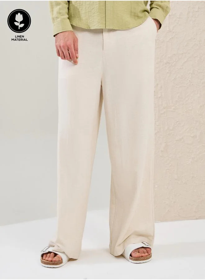 Styli Plain Linen Blend Wide Leg Trousers