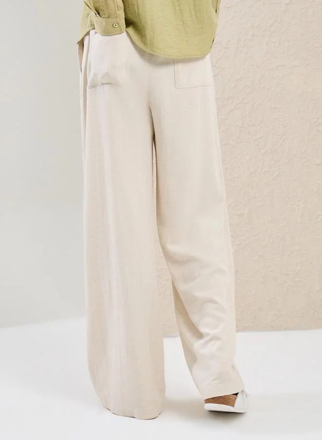Styli Plain Linen Blend Wide Leg Trousers