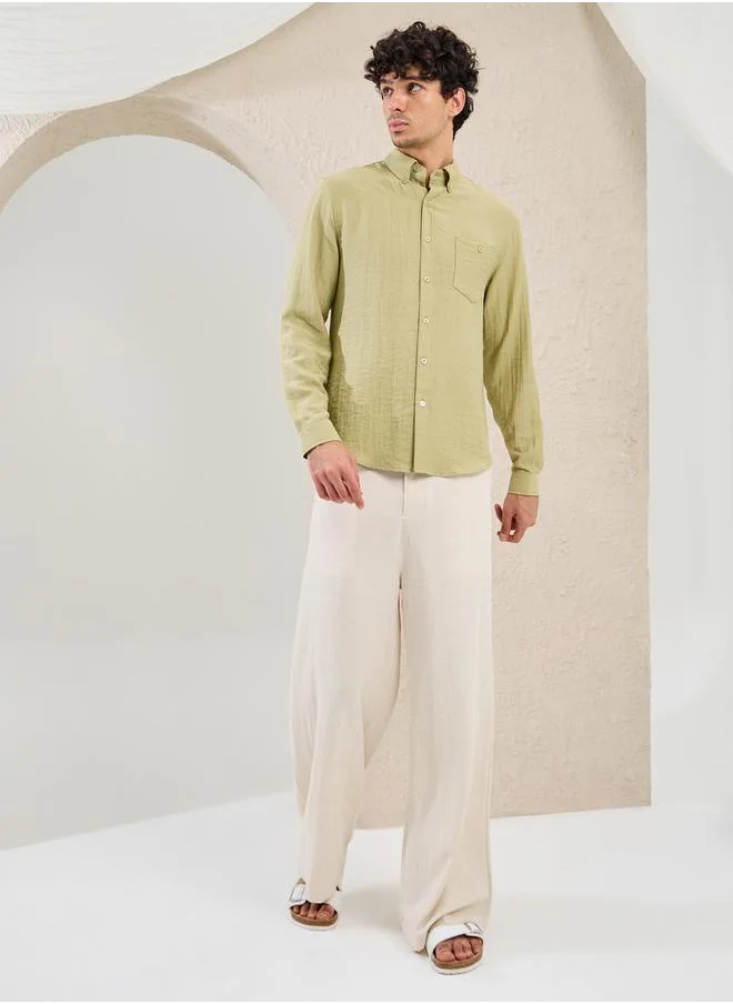 Styli Plain Linen Blend Wide Leg Trousers