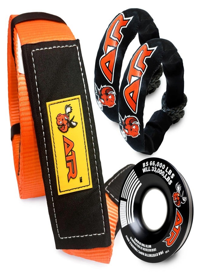 ATR Off-Road Recovery Kit - Tree Saver Strap 3.5”x8ft (36,000 lbs) + (2) ½”x24” Soft Shackles + Recovery Ring (66,000 lbs) - Heavy Duty Tow Strap Set for Truck, Jeep, SUV, 4x4, ATV - Image 1