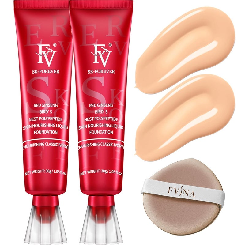 FV 2 Pack Hydrating Liquid Foundation Makeup, Waterproof & Lightweight, Natural Finish with Medium Coverage, Ideal for Dry and Normal Skin (Nourishing Classic Ivory) - Image 1