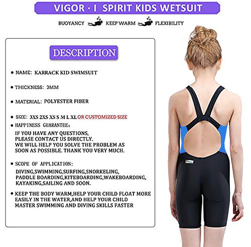 karrack Girls Swimming Suit Sports Conjoined Girls Training Competition Children Swimming Suit (US, Age, 11 Years, 13 Years, Black) - Image 3