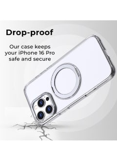 glassology iPhone 16 Pro 360° Rotate Ring Stand MagSafe Case Shockproof Wireless Charging Compatible Adjustable Kickstand (Clear)  - Image 3