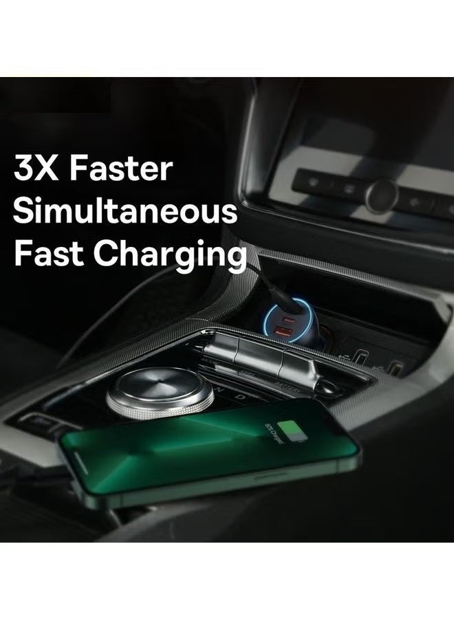 Dark Grey 65W 3-Port Fast Car Charger Adapter, PD USB-C & QC3.0 Car Charging Plug, Multi Port Vehicle Phone Charger Compatible with Cellphone Laptop Tablet - Image 3