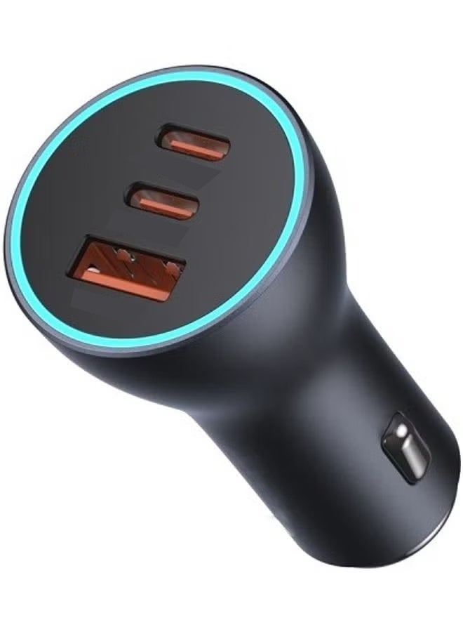 Dark Grey 65W 3-Port Fast Car Charger Adapter, PD USB-C & QC3.0 Car Charging Plug, Multi Port Vehicle Phone Charger Compatible with Cellphone Laptop Tablet - Image 1