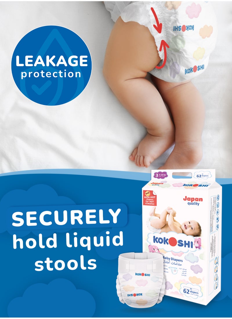 Kokoshi Premium Baby Size 3 5-10Kg Diapers Eco Friendly And Hypoallergenic Nappies 62 Diapers  - Image 4