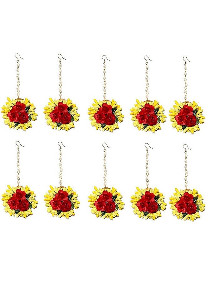 12SEASONS Latest Flower Maang Tikka Jewellery Set for Wedding | Baby Shower | Haldi | Mehandi | Party in Colour for Girls and Women(Combo of 10)