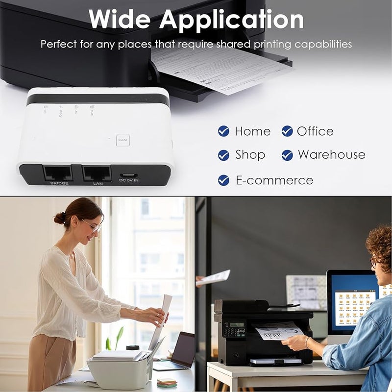 خادم طباعة لاسلكي لـ 4 طابعات USB مع جسر شبكة LAN ومقبس أمريكي - Image 4