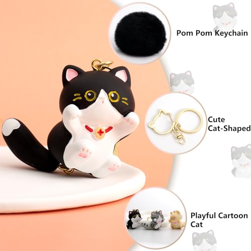 YILANFULL Cute Cat Keychain for Backpacks Kawaii Black Cat Bag Charm Purse Accessories with Pom Puff Ball Cute Keychains for Girls WomenBlack Cat - Image 3