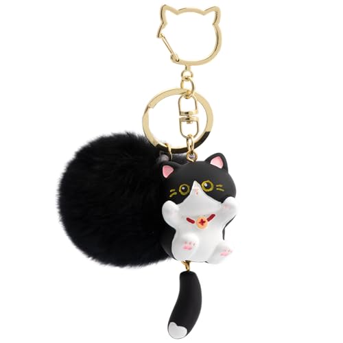 YILANFULL Cute Cat Keychain for Backpacks Kawaii Black Cat Bag Charm Purse Accessories with Pom Puff Ball Cute Keychains for Girls WomenBlack Cat - Image 1