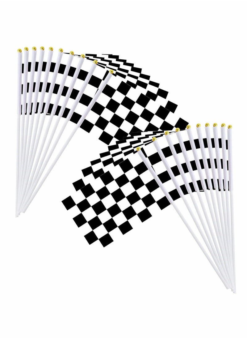 Hand Held Stick Flags, 20 Pack 8"x5.5" Black and White Checkered Racing Stick Flag for Race Party Supplies - Image 1