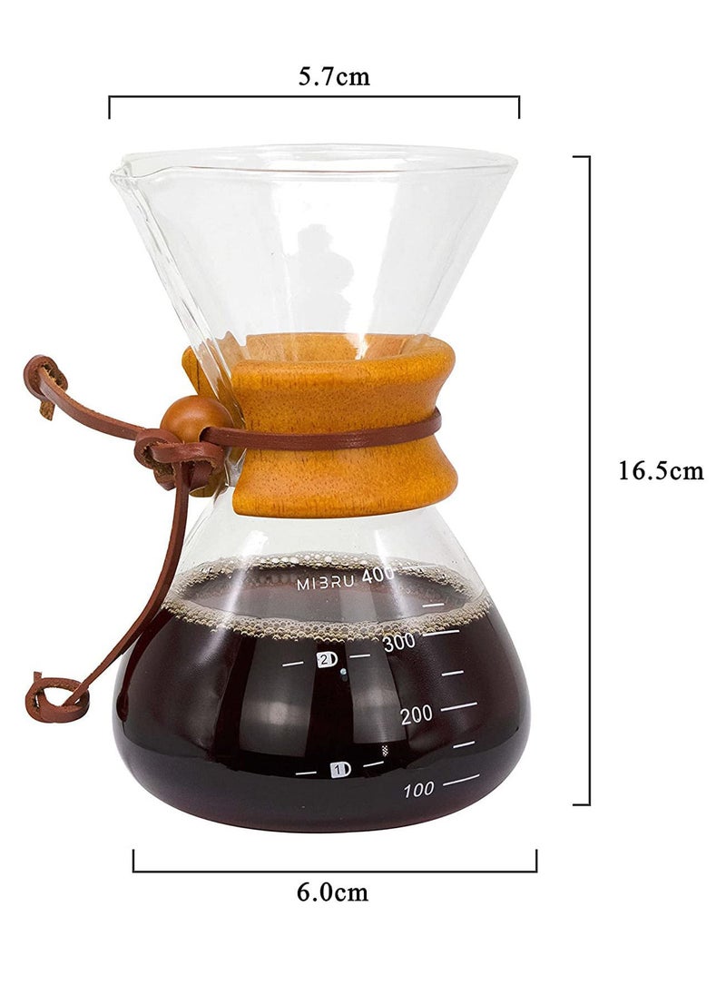 MIBRU - V60 Pour Over Coffee Maker Set 400ml Server Pot Glass With Reusable Stainless Steel Drip Filter Elegant - Image 1