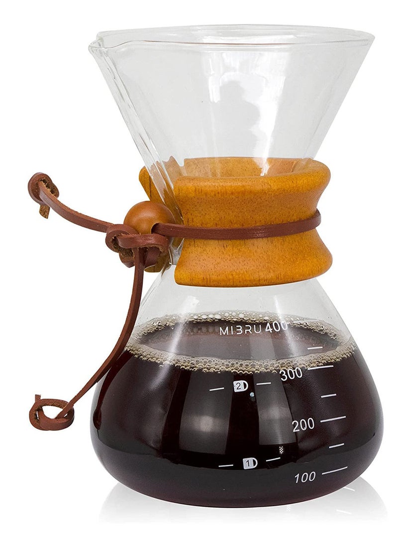 MIBRU - V60 Pour Over Coffee Maker Set 400ml Server Pot Glass With Reusable Stainless Steel Drip Filter Elegant - Image 1
