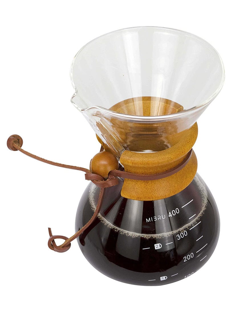 MIBRU - V60 Pour Over Coffee Maker Set 400ml Server Pot Glass With Reusable Stainless Steel Drip Filter Elegant - Image 1