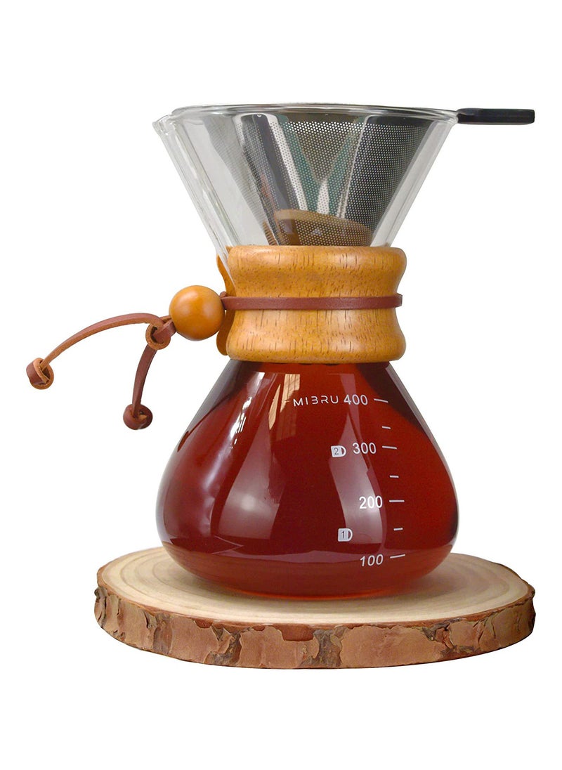 MIBRU - V60 Pour Over Coffee Maker Set 400ml Server Pot Glass With Reusable Stainless Steel Drip Filter Elegant - Image 1