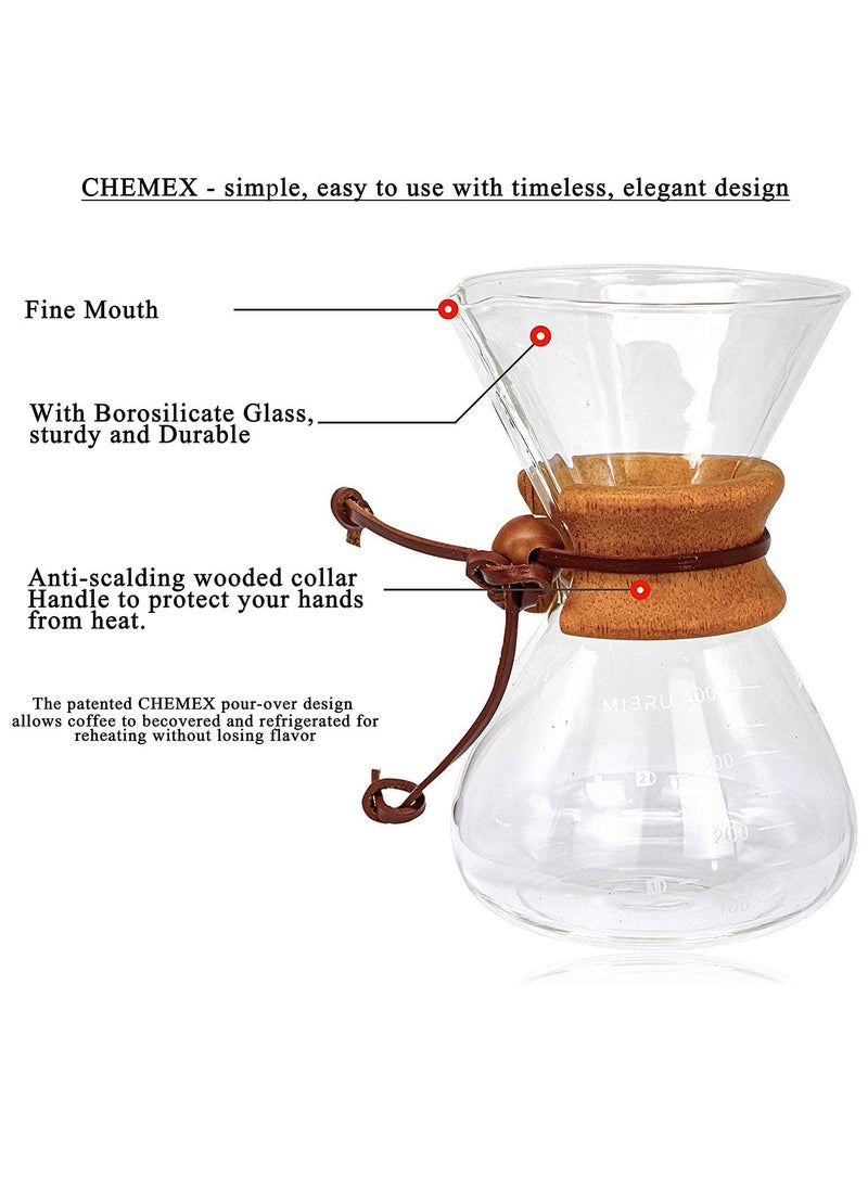 MIBRU - V60 Pour Over Coffee Maker Set 400ml Server Pot Glass With Reusable Stainless Steel Drip Filter Elegant - Image 1
