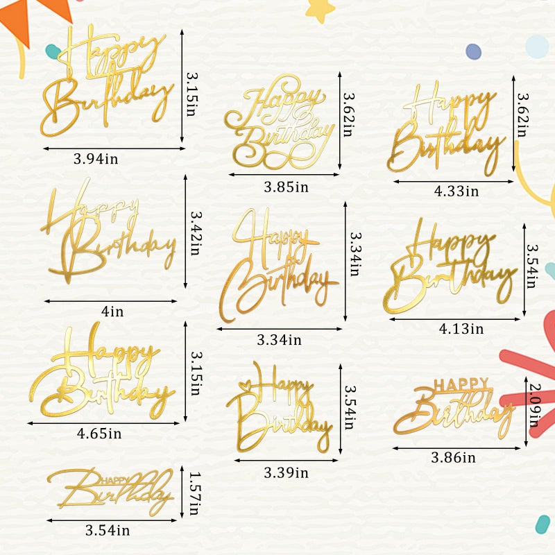 Bogigul 10PCS Gold Happy Birthday Cake Toppers Mirror Acrylic Cake Toppers, Gold Acrylic Birthday Cupcake Toppers for DIY Cake Decor Cake Tools Birthday Party Supplies - Image 2