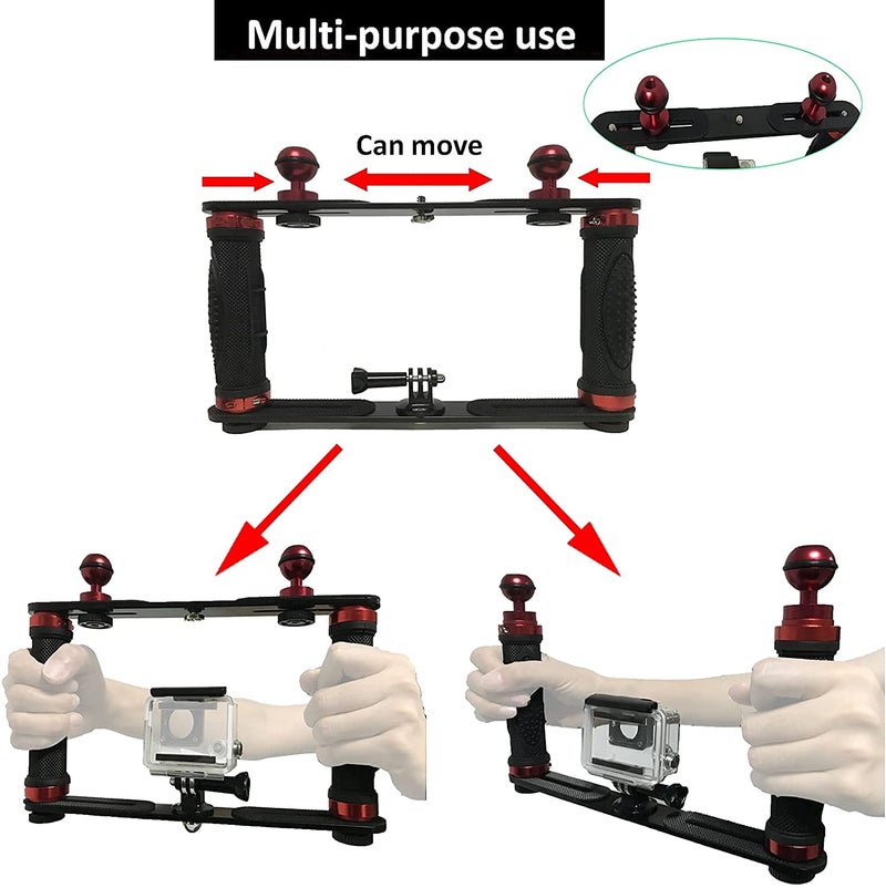 AUXPhome Aluminium Alloy Underwater Handheld Support Stabilizer Holder Video Light Dive Light Stand Tray with Two 1'' Ball Handle for Action Camera and Any Other Camera with 1/4 inch Screw Hole - Image 3