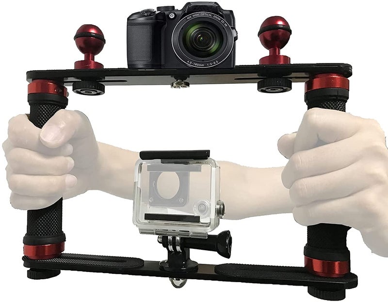 AUXPhome Aluminium Alloy Underwater Handheld Support Stabilizer Holder Video Light Dive Light Stand Tray with Two 1'' Ball Handle for Action Camera and Any Other Camera with 1/4 inch Screw Hole - Image 5