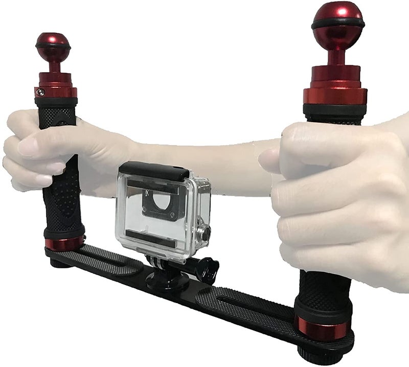 AUXPhome Aluminium Alloy Underwater Handheld Support Stabilizer Holder Video Light Dive Light Stand Tray with Two 1'' Ball Handle for Action Camera and Any Other Camera with 1/4 inch Screw Hole - Image 4