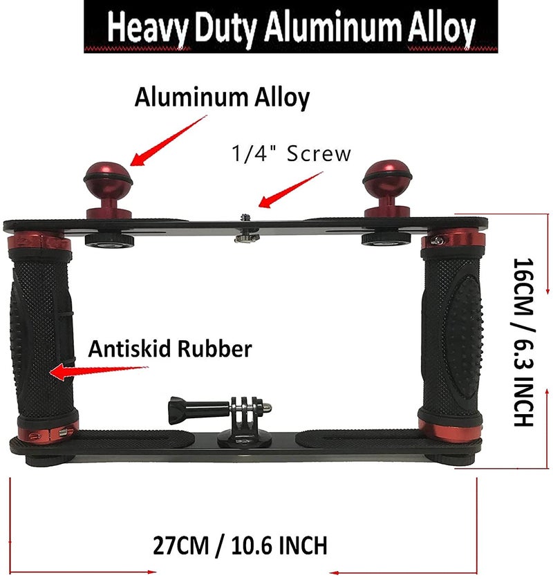 AUXPhome Aluminium Alloy Underwater Handheld Support Stabilizer Holder Video Light Dive Light Stand Tray with Two 1'' Ball Handle for Action Camera and Any Other Camera with 1/4 inch Screw Hole - Image 2