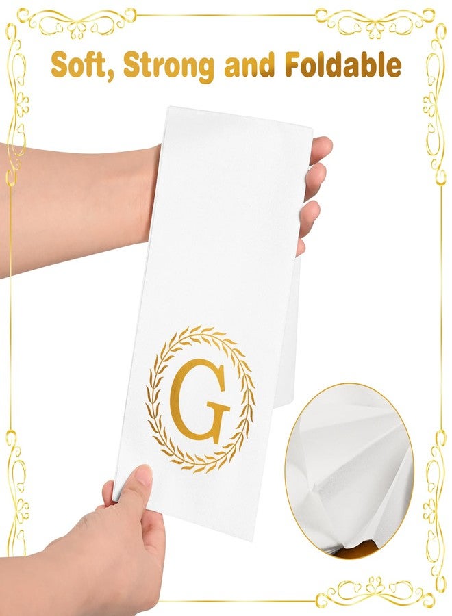 NFSQ 200 Gold Monogram Disposable Napkins - Letter G Hand Towels Decorative, Dinner Napkins for Guest, Monogrammed Hand Towels for Bathroom Wedding Birthday Party Baby Shower - Image 3