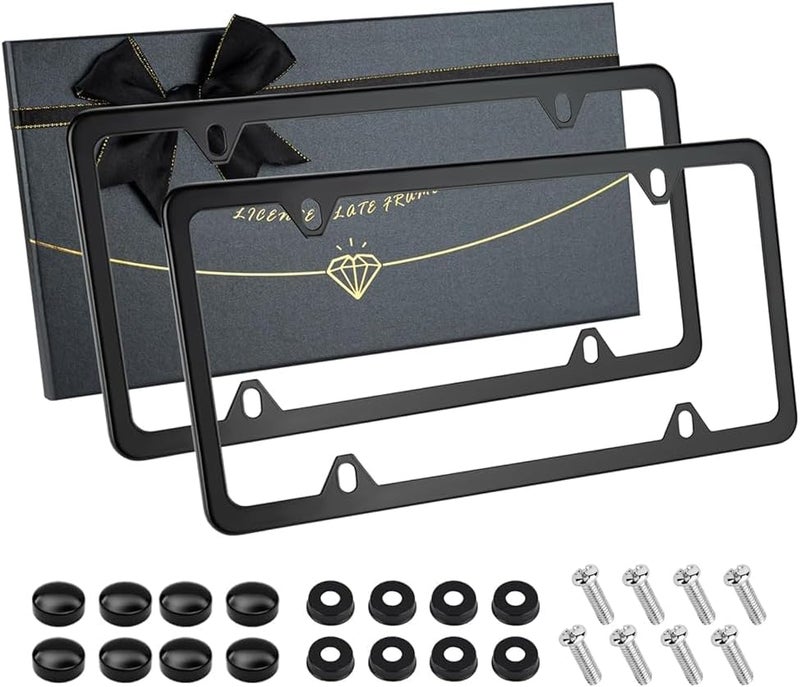 XCLPF 4 Holes Black License Plate Frame,Car Licenses Plate Covers Holders Frames for Plates with Screw Caps.(Black) Shop & home all-space compatible - Image 1