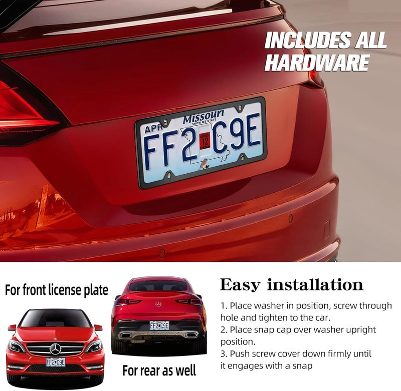 XCLPF 4 Holes Black License Plate Frame,Car Licenses Plate Covers Holders Frames for Plates with Screw Caps.(Black) Shop & home all-space compatible - Image 5