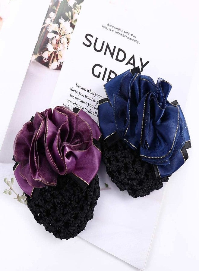 Pokinge 4PCS Women Hair Bun Cover Net Elegant Floral Hair Clip Cover Net Hairpins, Work Clothes Hair Accessories for Lady Women Nurse and Stewardess - Image 3