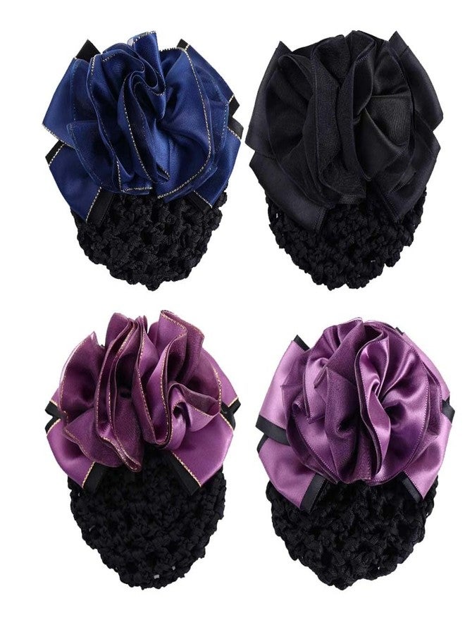 Pokinge 4PCS Women Hair Bun Cover Net Elegant Floral Hair Clip Cover Net Hairpins, Work Clothes Hair Accessories for Lady Women Nurse and Stewardess - Image 1