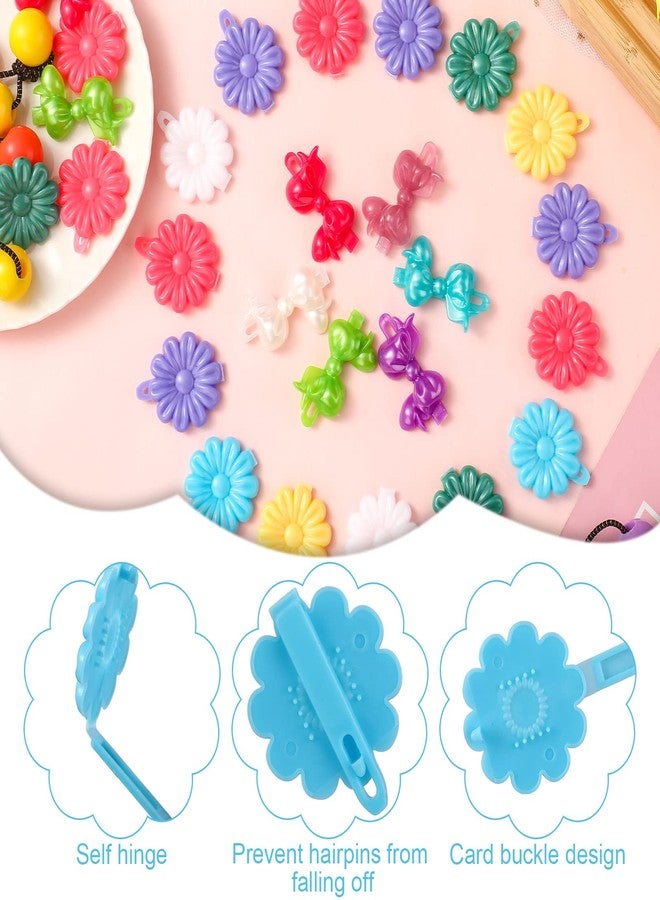 Hoteam 100 Pcs Hair Barrettes with Flower, Bow & Cartoon Designs - Self-Hinge Plastic Pins for Baby Girls, Toddlers (Cool) - Image 3