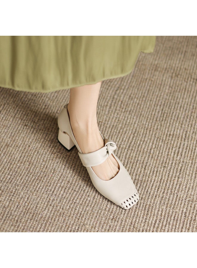 AME Stylish Hollow-out Flats For Women 2025 New Design Elegant Chunky Heel Flats, Breathable And Comfortable Women's Shoes - Image 5