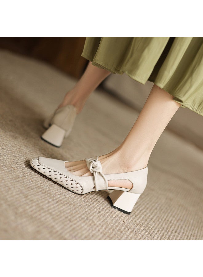 AME Stylish Hollow-out Flats For Women 2025 New Design Elegant Chunky Heel Flats, Breathable And Comfortable Women's Shoes - Image 3