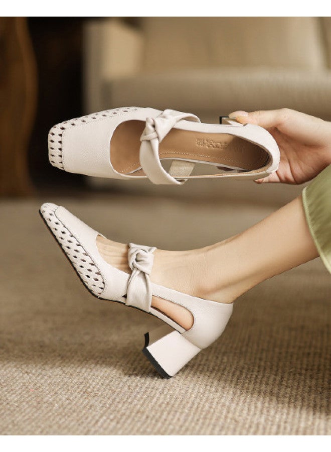 AME Stylish Hollow-out Flats For Women 2025 New Design Elegant Chunky Heel Flats, Breathable And Comfortable Women's Shoes - Image 1