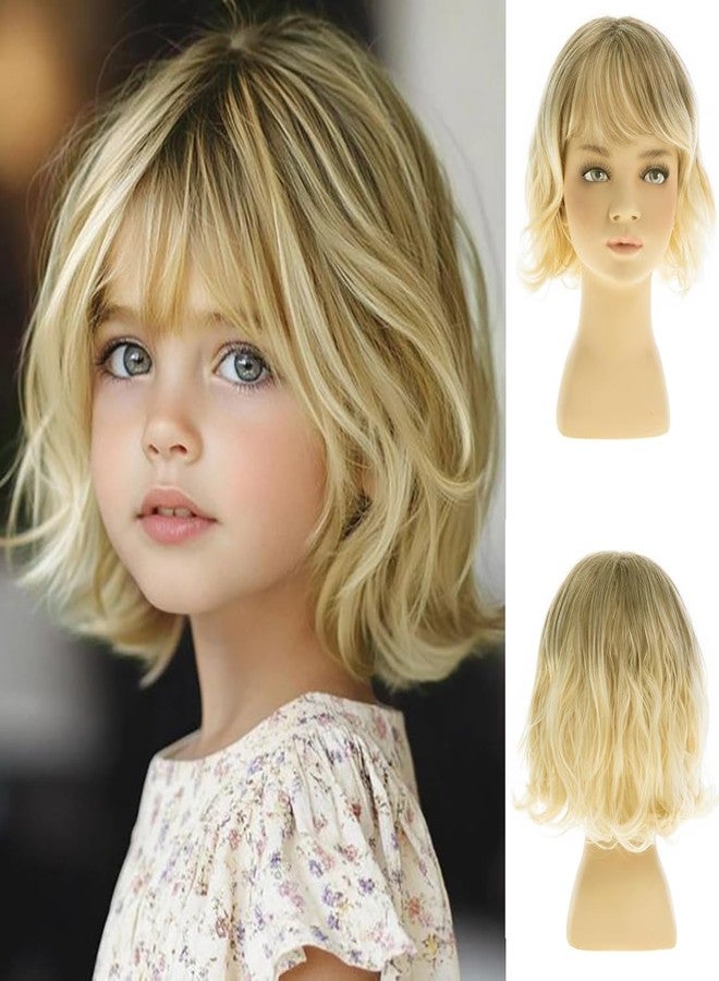 Dsimeig Short Wavy Blonde Kids Wig Synthetic Girls Bob Wig with Bangs Child Cosplay Costume Party Use - Image 1