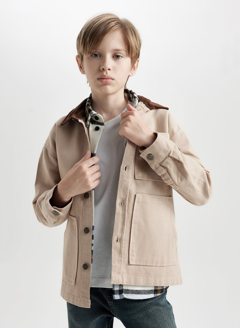 DeFacto Oversized Fit Wide Polo Neck Gabardine Long Sleeve Shirt  - Image 1