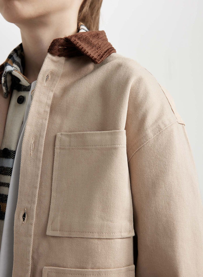 DeFacto Oversized Fit Wide Polo Neck Gabardine Long Sleeve Shirt  - Image 3