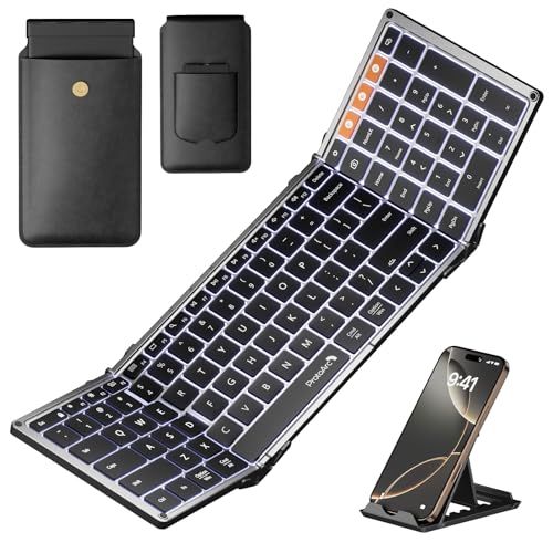 ProtoArc Backlit Foldable Keyboard, XK01 Plus Folding Portable Bluetooth Keyboard for Travel, True Full Size External Wireless Keyboards with Backlight for iPad Tablet Smartphone Laptop PC - Image 1