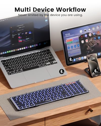 ProtoArc Backlit Foldable Keyboard, XK01 Plus Folding Portable Bluetooth Keyboard for Travel, True Full Size External Wireless Keyboards with Backlight for iPad Tablet Smartphone Laptop PC - Image 5